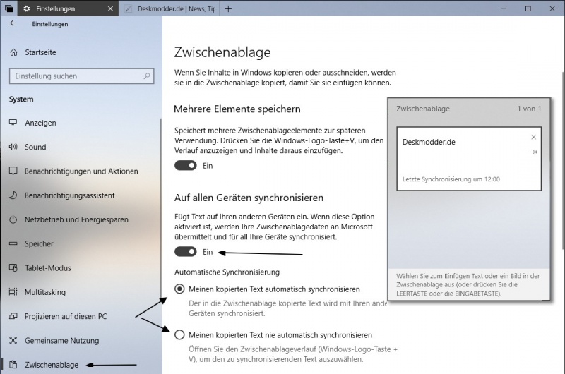Datei:Zwischenablage Synchronisation aktivieren deaktivieren Windows 10 2.jpg