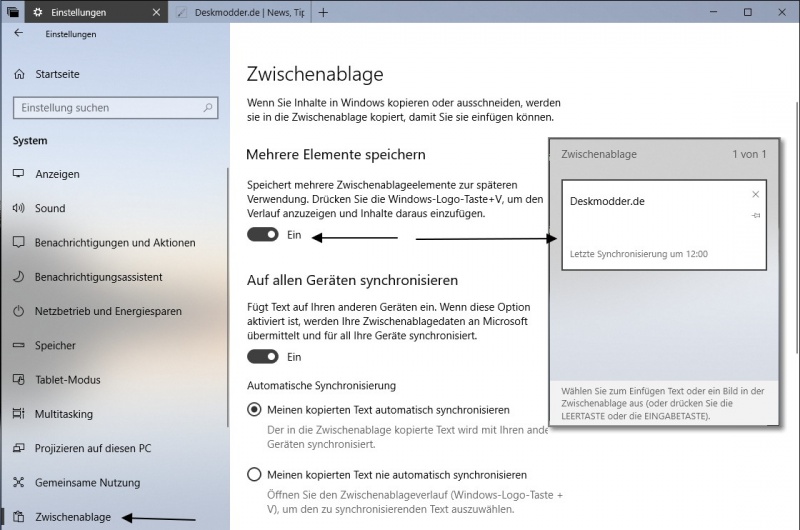 Datei:Zwischenablage Synchronisation aktivieren deaktivieren Windows 10 1.jpg