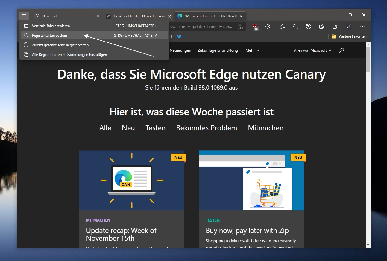 Tab-Suche (Registerkarten suchen) im Microsoft Edge integriert -  Deskmodder.de